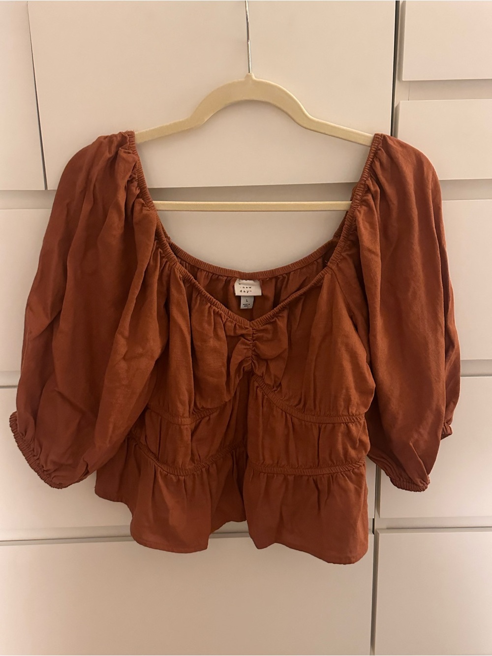 a new day Rust-Tone Smocked Peasant Blouse